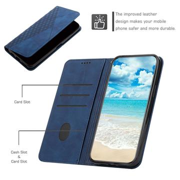 iPhone 16 Pro Max Rombe Mønster Pung Cover med magnetisk lukning - Blå