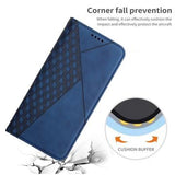 iPhone 16 Pro Max Rombe Mønster Pung Cover med magnetisk lukning - Blå