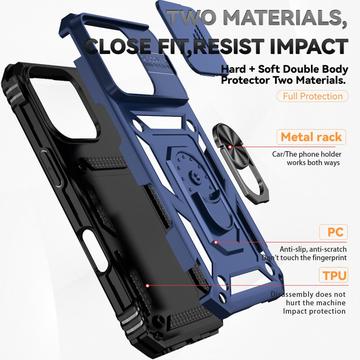 iPhone 16 Pro Max Roterende Ring Hybrid Cover med Kameraskjold - Blå