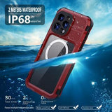 iPhone 16 Pro Max Shellbox M Series IP68 vandtæt cover - dykkercover med MagSafe-kompatibilitet - rød