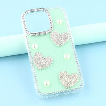 iPhone 16 Pro Max Funklende Kærlighed og Perle Hybrid Cover - Grøn