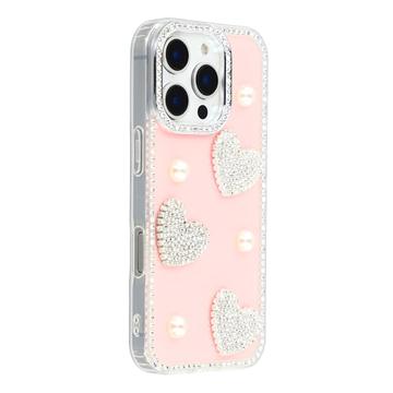 iPhone 16 Pro Max Funklende Kærlighed og Perle Hybrid Cover - Pink