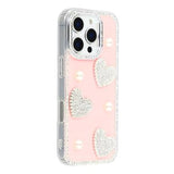 iPhone 16 Pro Max Funklende Kærlighed og Perle Hybrid Cover - Pink