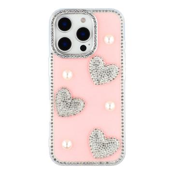 iPhone 16 Pro Max Funklende Kærlighed og Perle Hybrid Cover - Pink