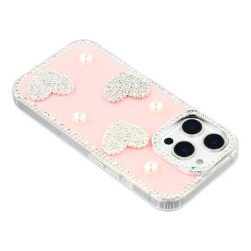 iPhone 16 Pro Max Funklende Kærlighed og Perle Hybrid Cover - Pink