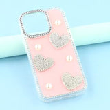 iPhone 16 Pro Max Funklende Kærlighed og Perle Hybrid Cover - Pink