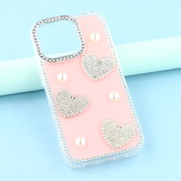 iPhone 16 Pro Max Funklende Kærlighed og Perle Hybrid Cover - Pink