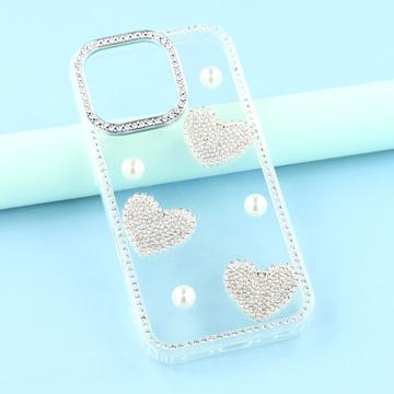 iPhone 16 Pro Max Funklende Kærlighed og Perle Hybrid Cover - gennemsigtig