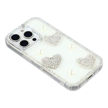 iPhone 16 Pro Max Funklende Kærlighed og Perle Hybrid Cover - Hvid