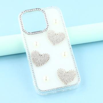 iPhone 16 Pro Max Funklende Kærlighed og Perle Hybrid Cover - Hvid