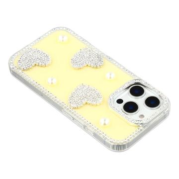iPhone 16 Pro Max Funklende Kærlighed og Perle Hybrid Cover - Gul