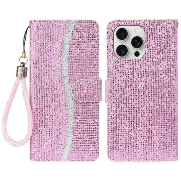 iPhone 16 Pro Max Stilfuldt glitterpungetui - pink