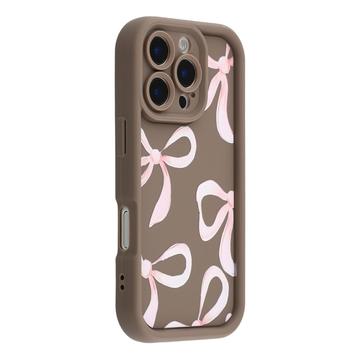 iPhone 16 Pro Max Stilfuldt stødsikkert TPU cover med forhøjede kanter - Brun / Stor sløjfe