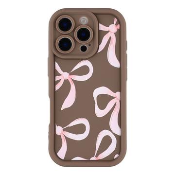iPhone 16 Pro Max Stilfuldt stødsikkert TPU cover med forhøjede kanter - Brun / Stor sløjfe