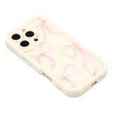 iPhone 16 Pro Max Stilfuldt stødsikkert TPU cover med forhøjede kanter - hvid / stor sløjfe