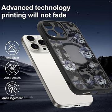 iPhone 16 Pro Max Hybrid cover med vintage-motiv og blomstermotiv - MagSafe-kompatibel - Sort