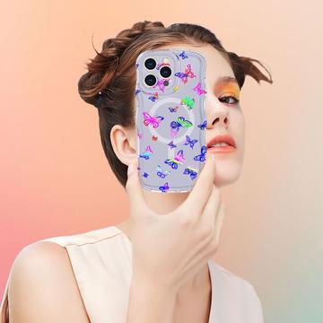 iPhone 16 Pro Max Wave-Edge Laser Glitter MagSafe Cover - Sommerfugl
