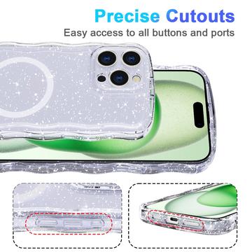 iPhone 16 Pro Max Wave-Edge Laser Glitter MagSafe Cover - Klar
