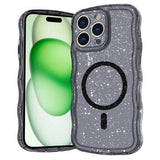iPhone 16 Pro Max Wave-Edge Laser Glitter MagSafe Cover - Gennemsigtig sort