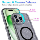 iPhone 16 Pro Max Wave-Edge Laser Glitter MagSafe Cover - Gennemsigtig sort