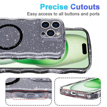 iPhone 16 Pro Max Wave-Edge Laser Glitter MagSafe Cover - Gennemsigtig sort