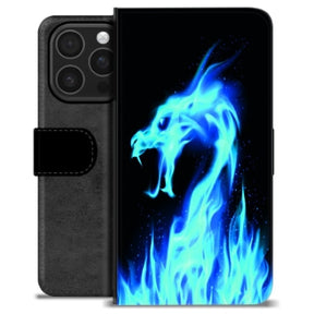 iPhone 16 Pro Premium Flip Cover med Pung - Blå Ild Drage