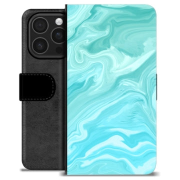 iPhone 16 Pro Premium Flip Cover med Pung - Blå Marmor