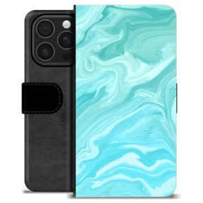 iPhone 16 Pro Premium Flip Cover med Pung - Blå Marmor