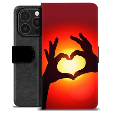 iPhone 16 Pro Premium Flip Cover med Pung - Hjertesilhuet