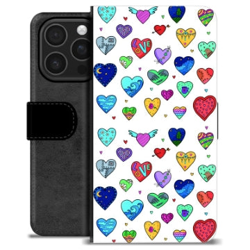 iPhone 16 Pro Premium Flip Cover med Pung - Hjerter