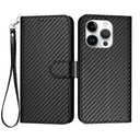iPhone 16 Pro Premium Wallet-etui med rem - kulfiberstruktur - kulsort