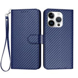 iPhone 16 Pro Premium Wallet-etui med rem - kulfiberstruktur - Kulstofblå