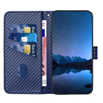 iPhone 16 Pro Premium Wallet-etui med rem - kulfiberstruktur - Kulstofblå