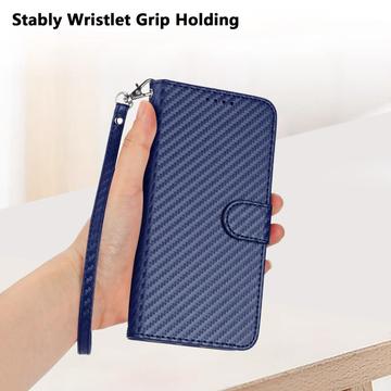 iPhone 16 Pro Premium Wallet-etui med rem - kulfiberstruktur - Kulstofblå