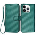 iPhone 16 Pro Premium Wallet-etui med rem - kulfiberstruktur - Kulstofgrøn