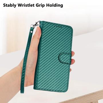 iPhone 16 Pro Premium Wallet-etui med rem - kulfiberstruktur - Kulstofgrøn