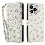 iPhone 16 Pro Rhombisk Blomsterpung - gule blomster