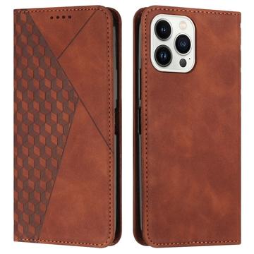 iPhone 16 Pro Rombe Mønster Pung Cover med magnetisk lukning - Brun