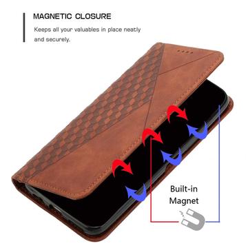 iPhone 16 Pro Rombe Mønster Pung Cover med magnetisk lukning - Brun