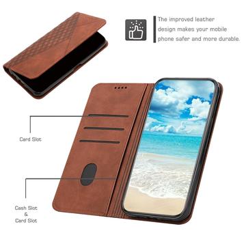 iPhone 16 Pro Rombe Mønster Pung Cover med magnetisk lukning - Brun