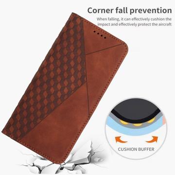 iPhone 16 Pro Rombe Mønster Pung Cover med magnetisk lukning - Brun