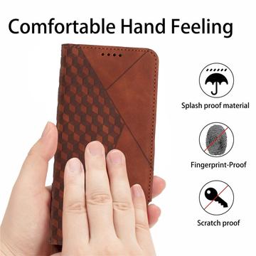 iPhone 16 Pro Rombe Mønster Pung Cover med magnetisk lukning - Brun