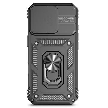 iPhone 16 Pro Roterende Ring Hybrid Cover med Kameraskjold - Sort