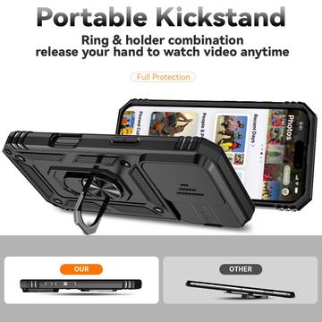 iPhone 16 Pro Roterende Ring Hybrid Cover med Kameraskjold - Sort