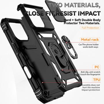 iPhone 16 Pro Roterende Ring Hybrid Cover med Kameraskjold - Sort