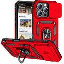 iPhone 16 Pro Roterende Ring Hybrid Cover med Kameraskjold - Rød