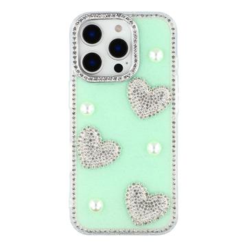 iPhone 16 Pro Funklende Kærlighed og Perle Hybrid Cover - Grøn