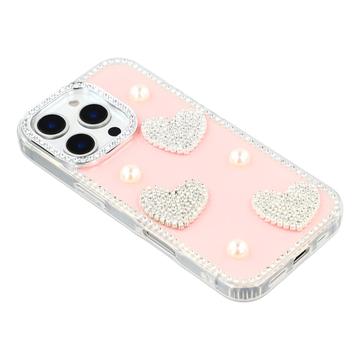 iPhone 16 Pro Funklende Kærlighed og Perle Hybrid Cover - Pink