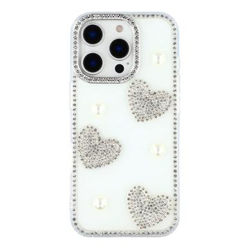 iPhone 16 Pro Funklende Kærlighed og Perle Hybrid Cover - Hvid