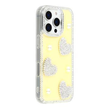 iPhone 16 Pro Funklende Kærlighed og Perle Hybrid Cover - Gul